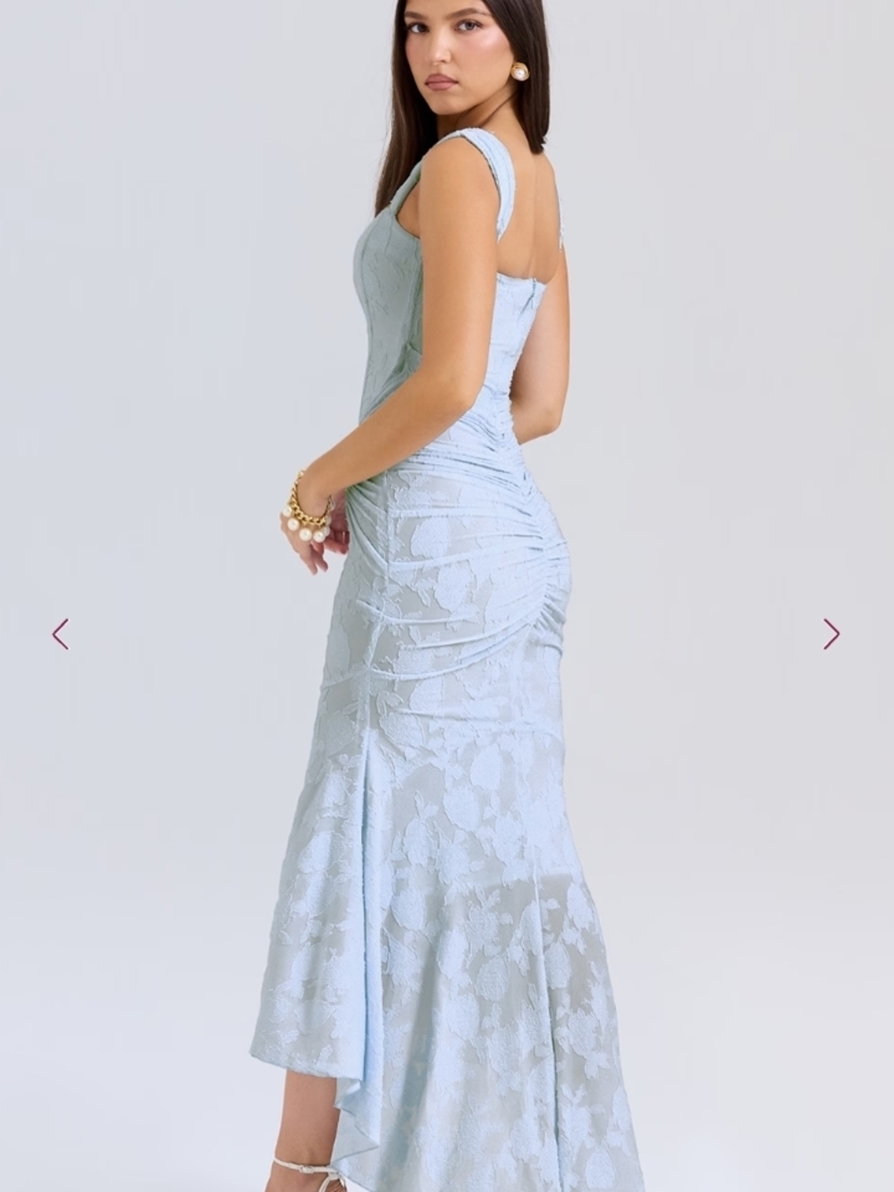 House of CB Pale Blue Lace High-Low Square Neck Dress - Picture 3 of 7